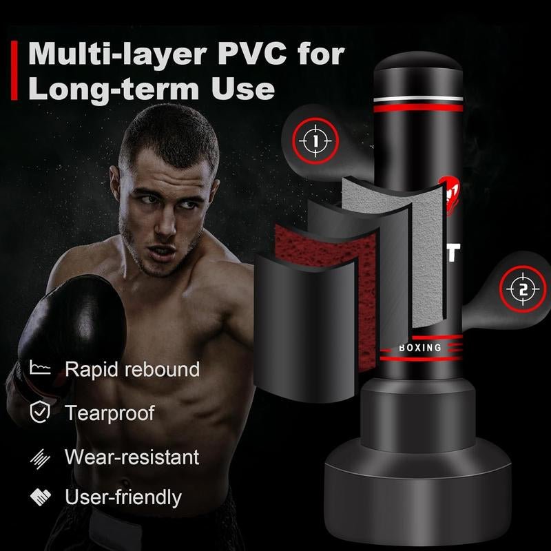 Freestanding Punching Bags for Adults Teens, 70" Freestanding Punching Bag with Stand,Suitable for Kickboxing Martial Arts MMA Dummy Karate Home Gym (Not Included Pump and Gloves) - Monochyme