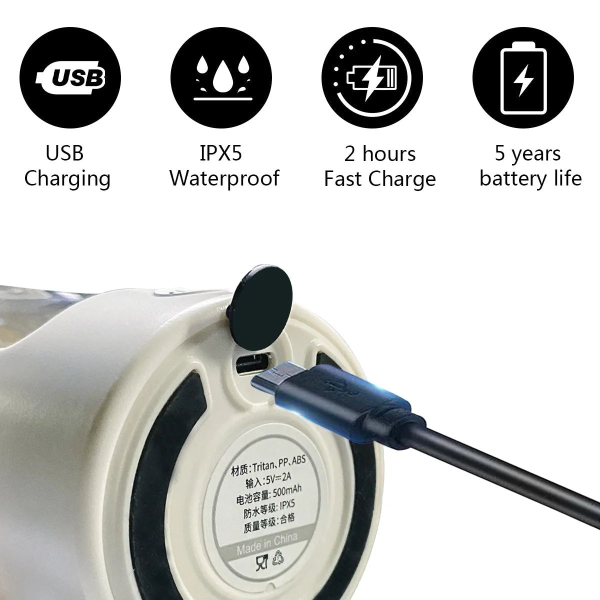 Electric Protein Shaker Bottle – White Portable Drink Mixer for Protein, Coffee & Milk - Monochyme