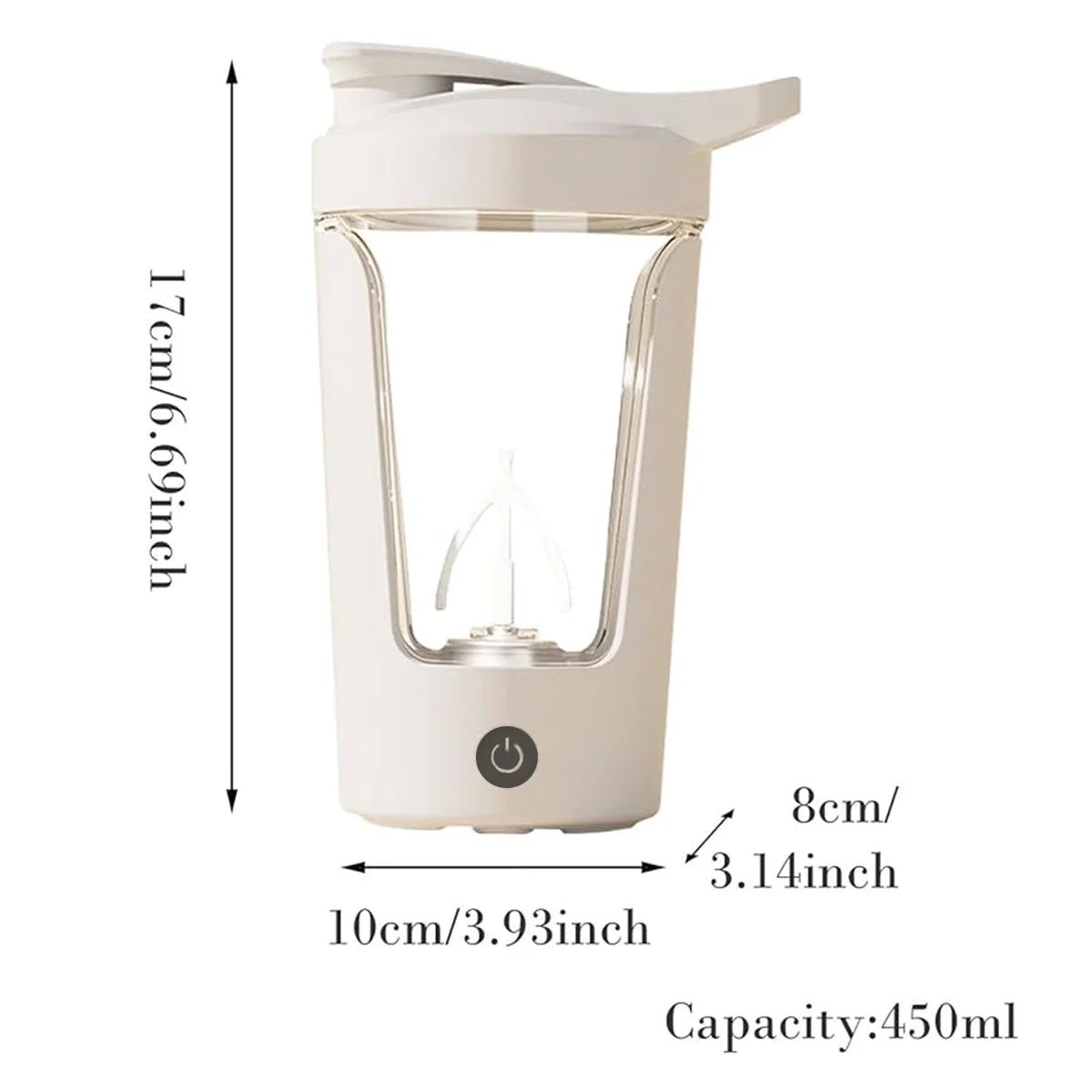 Electric Protein Shaker Bottle – White Portable Drink Mixer for Protein, Coffee & Milk - Monochyme